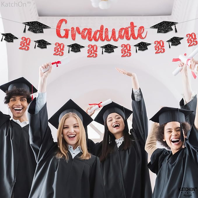 KatchOn, Glitter, Red and Black Graduate Banner - 10 Feet | Congrats Grad Banner for Grad Cap Decorations | Red Graduation Decorations 2025 | Congratulations Decorations | Class of 2025 Decorations