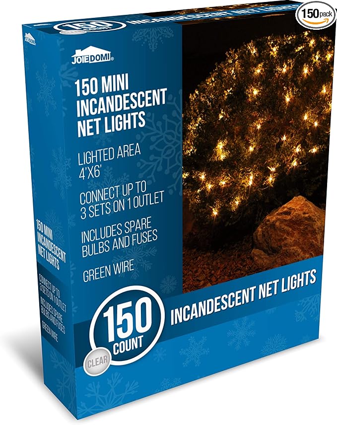 Joiedomi Christmas Net Lights,150 Warm White Net Lights for Indoor & Outdoor Decorations, Christmas Eve Night Decor, Christmas Tree, Bushes