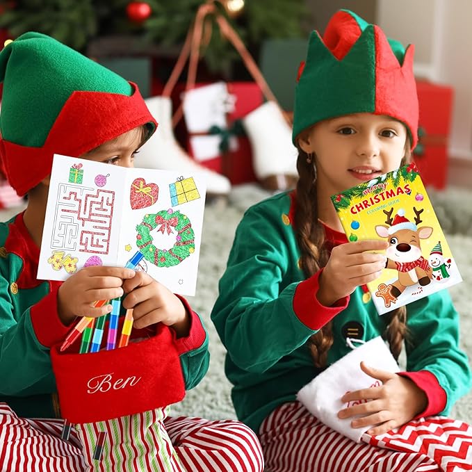 BenLouis 24 Christmas Mini Coloring Books Kids with 24 Stacking Crayons Xmas Theme Party Favors Activity Books Bulk for Kids Holiday Birthday Goodie Bag Gift Stuffer Classroom Reward