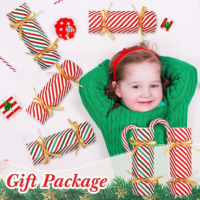 Xinnun 50 Packs Christmas Cracker Kit No Snap Xmas Party Table Favors Snowflake Reindeer DIY Christmas Party Cracker Candy Boxes for Holiday Dinner Decoration Gift (Stripe Style)