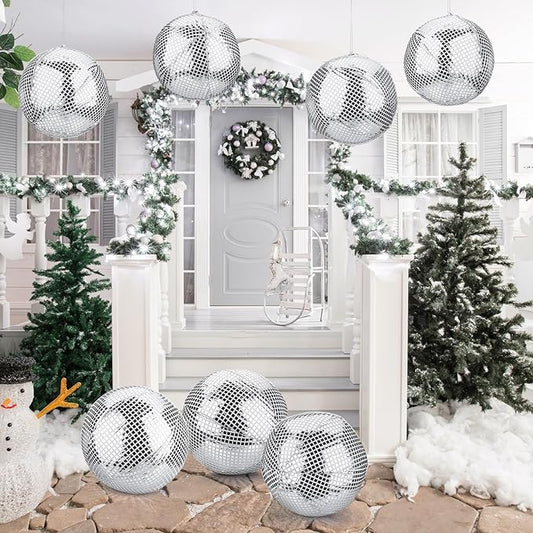 HyDren 16 Set Inflatable Disco Ball with Cover Foldable Hanging Mirror Disco Ornaments for Christmas Wedding Birthday Baby Shower Bachelorette Party Indoor Outdoor (12 Inch)