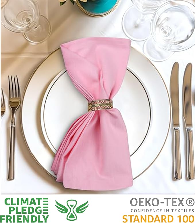 Urban Villa Easter Cloth Napkins 100% Cotton Slub Absorbent Dinner Napkins (Set of 12) Oversized 20x20 Inches Soild Pink Color Soft Durable Reusable Washable Ideal for Everyday Use Wedding Parties