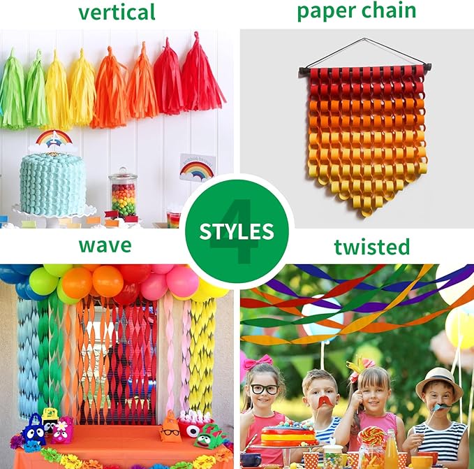 Large Crepe Paper Streamers 6 Rolls 2.2 Inch x 123 Ft/Roll Streamers for Party Backdrop Craft Tissue Paper Party Decorations Wedding Birthday Graduation Decor DIY Supplies - Multicolor
