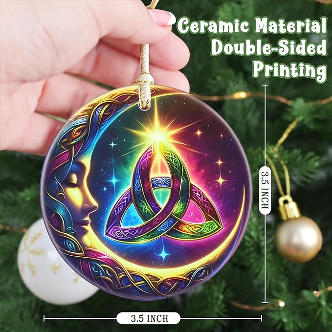 Moon & Celtic 3.5 Inch Ceramic Christmas Hanging Ornament - Tree Decoration, Gift Exchange Present