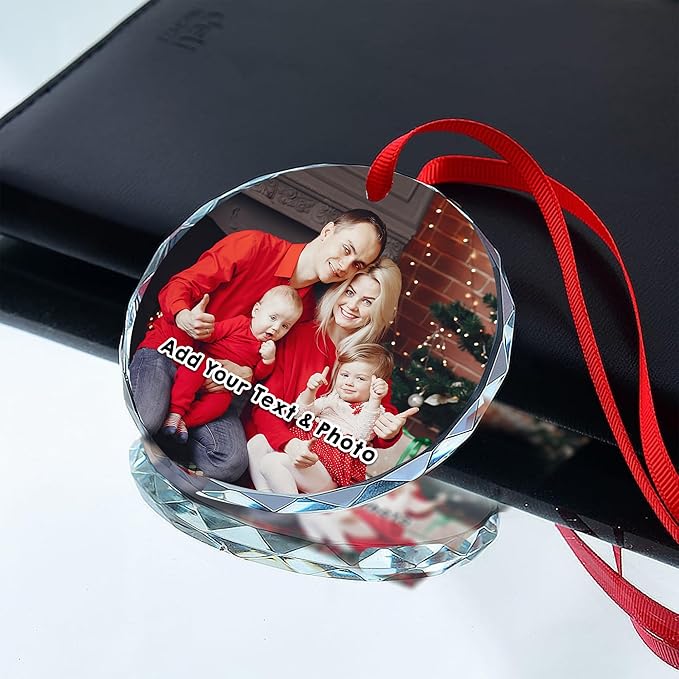 Personalized Crystal Christmas Ornaments with Photo, Custom Christmas Photo Tree Glass Ornaments, Elegant Crystal Keepsake for Family, Couples, Weddings & Christmas 2025 Gifts (#PGO01)