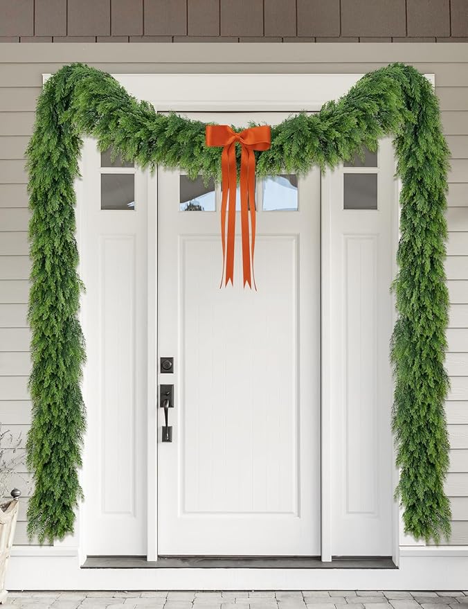 Real Touch Christmas Cedar Garland - Artificial Christmas Garlands Faux Pine Garland for Fireplace,Table, Stairs, Mantle, Window,Indoor Outdoor,Home,Holiday Decor(1 PCS,6 FT)