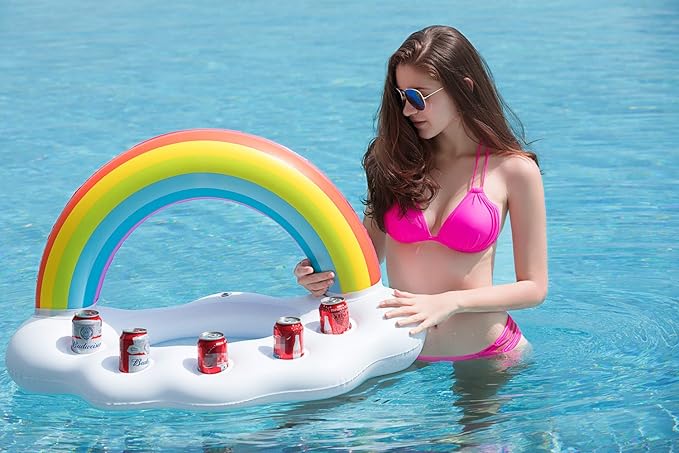 Jasonwell Inflatable Pool Party Cooler - Rainbow Cloud Drink Holder Luau Hawaiian Tropical Beach Themed Birthday Easter Party Decorations Favors Outdoor Decor Pool Games Set for Kids Adults