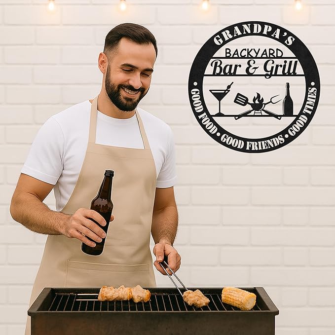 Custom BBQ Grill Metal Sign Personalized Name Wall Art for Outdoor Barbecue Patio Kitchen Backyard Decor Gift for Dad Husband Men Papa Grandpa Father Grilling Enthusiasts Family Lover Funny Gifts 35