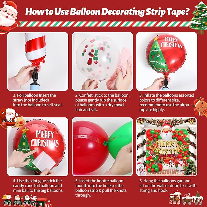 94 Pcs Christmas Balloons Garland Arch Kit Red and Green Sequined Balloons, Candy Cane Balloons, Christmas Balloon Banner for Party Decor