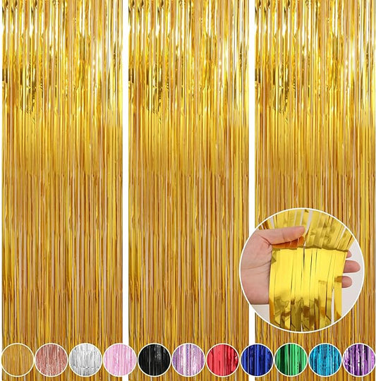 Crosize 5 Pack 3.3 x 9.9 ft Gold Foil Fringe Curtains Party Decorations, Gold Tinsel Curtain Backdrop for Parties, Door Streamers, Glitter Streamer Backdrop for Birthday Decoration