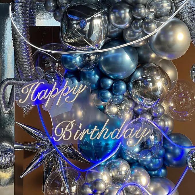 130pcs Metallic Blue Balloons Different Sizes 18" 12" 10" 5" Chrome Blue Latex Balloon Garland Arch Kit for Birthday Baby Shower Graduation Wedding Gender Reveal Party Decorations