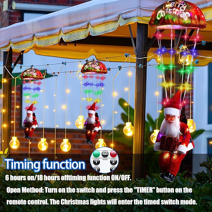 Christmas Decorations Santa Claus Lights,LED Parachute Lights,3AA Battery Box Christmas Decor Window Lights Outdoor, Hanging Xmas Lights, Holiday Indoor Porch Garden Party (Colorful LED)