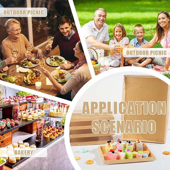 5 Pack 11" x 7.5" Serving Trays Sets Catering Trays with Lids, Paper Charcuterie Boxes with Clear Lids, Party Platters Take Out Food Containers for Snacks Fruit Cookies Dessert Sandwiches