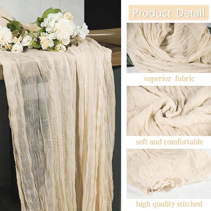 24 Pack Cheesecloth Table Runner, 35x120 Inch Boho Gauze Beige Table Runner 10ft Rustic Sheer Cheese Cloth Table Decor for Wedding Baby Bridal Shower Birthday Party Table Decoration