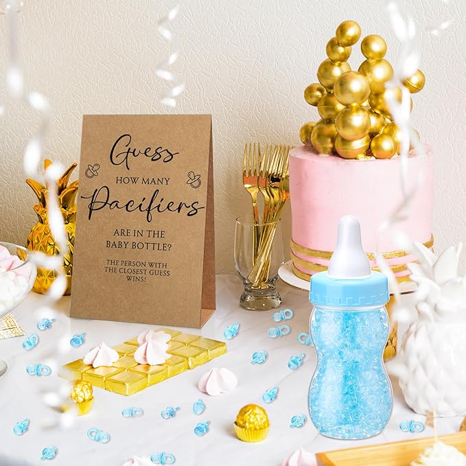 Roowest 512 Pcs Baby Shower Games Guess How Many Pacifiers Sign 100 Small Guessing Games 10 HB Pencils 750ml Milk Bottle 400 Acrylic Pacifiers Decoration for Guest Gender Reveal