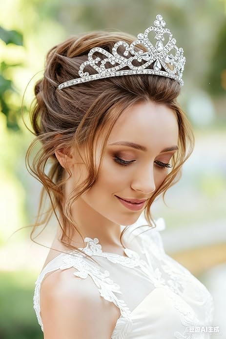 Silver Crown Tiaras for Women Crystal Queen Crown Princess Elegant Crowns with Combs for Bridal Wedding Prom Birthday Party-Pattern 1