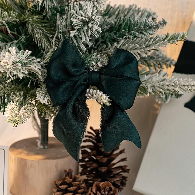 Satin Silk Ribbon, Green Christmas Ribbon for Wrapping, 1-1/2 inch x 15 Yd Handmade Frayed Fringe Ribbons, for Christmas Tree Holiday Birthday Valentine's Day New Years Crafts Bouquet, 3 Rolls