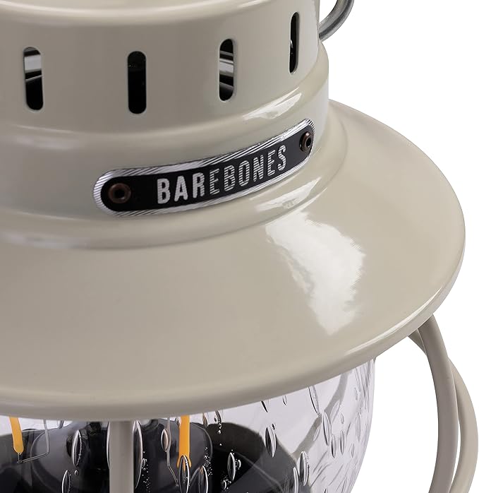 Barebones Railroad Lantern – Vintage White, Vintage-Inspired LED Camping Lantern with Rechargeable Battery – Adjustable Brightness Outdoor Light for Camping Gear, Backyard, and Home Decor