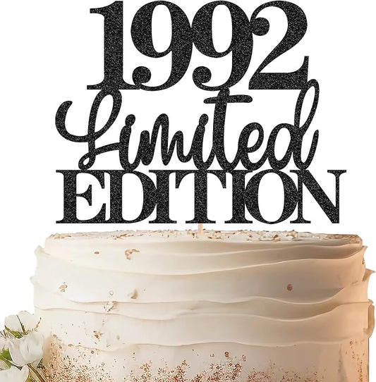 Limited EDITION 1992 Cake Topper - Black Glitter Happy 33rd Birthday Party Cake Decoration Supplies, Cheer to 33 Years Cake Bunting Decor for 33rd Birthday Party Photo Booth Props