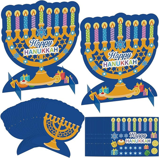 24 Pack Happy Hanukkah Menorah Crafts Kits 3D Sticker Scene Table Decorations Candles Hexagram Sticker Self Adhesive DIY Table Decor for Holiday Party Favors