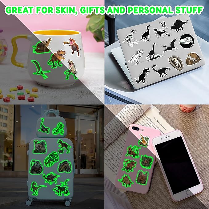 96 PCS Dinosaur 3D Pre-Cut Luminous Glow in the dark Temporary Tattoos for Kids | Super Cute Themed Birthday Party Favors, Supplies, Decorations, Funny Jungle Fake Tattoo Stickers Gifts for Boys Girls