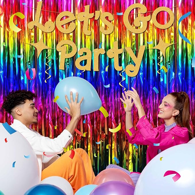 6 Pack Rainbow Foil Fringe Curtains Backdrop, 3.28 x 8.2 Ft Metallic Streamers Tinsel Curtains Background for Photo Booth, Birthday, Christmas, Halloween, Thanksgiving, New Year Party Decorations