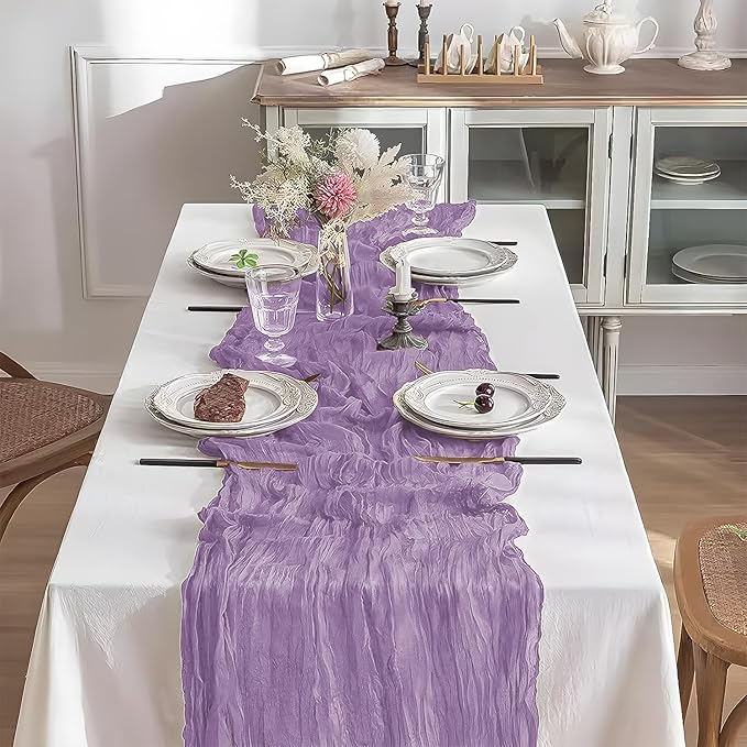 2 Pack 10 Ft Cheesecloth Table Runner Purple Gauze Long Table Runners Boho Gauze Cheese Cloth Table Runner Rustic Sheer Runner for Wedding Party Table Decor ( 35 x 120 Inch )
