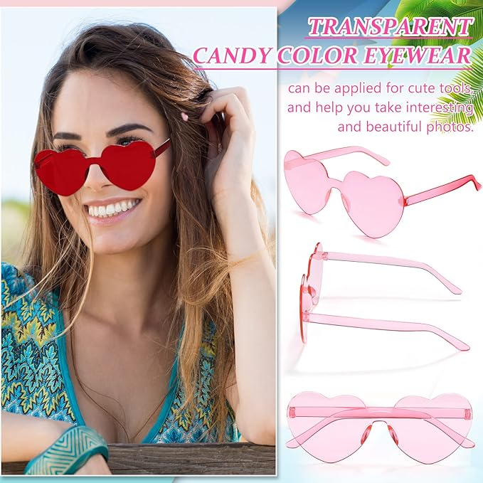 Flutesan 42 Pairs Heart Shaped Sunglasses Bulk for Women Cute Y2k Trendy Rimless Transparent Heart Glasses for Party Favor
