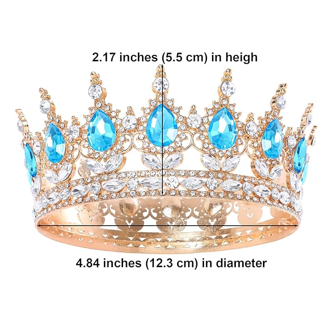 Blue Queen Crown for Women Crystal Tiara for Girl Rhinestone Wedding Headband for Bride Hair Accessories for Costume Birthday Party Prom Gifts