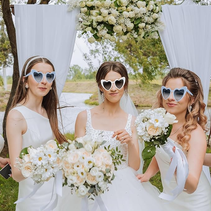 12 Pack Bachelorette Sunglasses Heart Shaped Sunglasses Vintage Heart Glasses for Women Wedding Party Decor