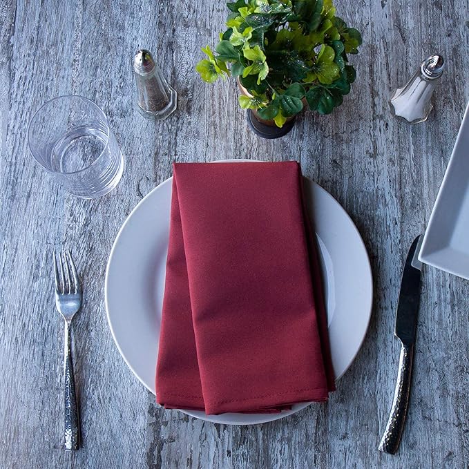 Arkwright Restaurant Cloth Napkins - (Pack of 25) Spun Polyester Dinner Napkin with Hemmed Edges - Ideal for Dinner, Wedding, Party, Banquet, Kitchen, 20 x 20 in, Burgundy