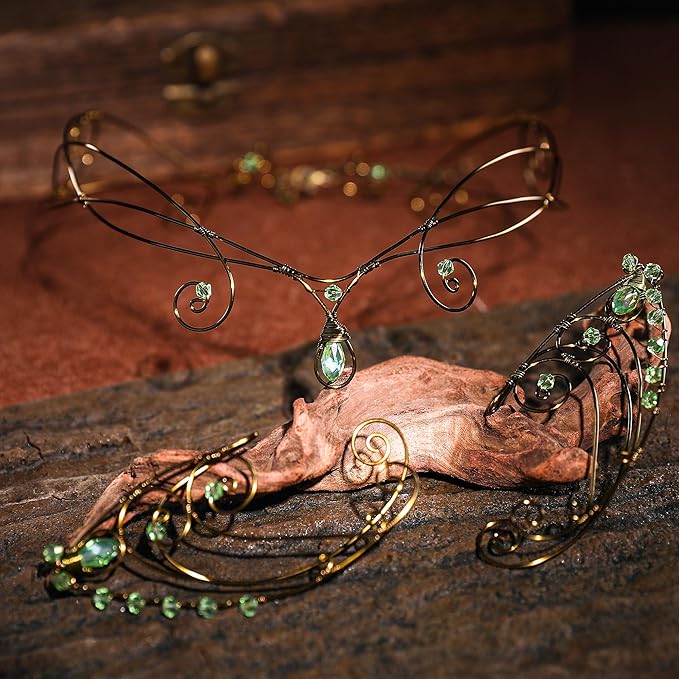 Renaissance Fairy Tale Costume Set - Elf Ear Cuff Earrings Decorative Medieval Fairy Winding Tiara Crown for Cosplay