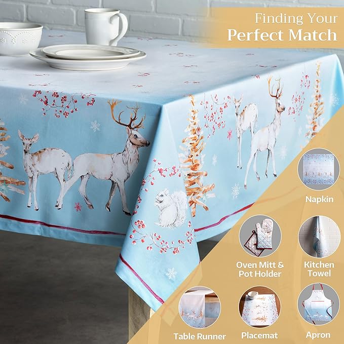 Maison d' Hermine Table Cloth Rectangle Table 100% Cotton 70 x 120 Inches Fall Tablecloth Reusable Everyday Use for Thanksgiving Christmas Decorations Dining Farmhouse Party (Fairy Tale Forest)