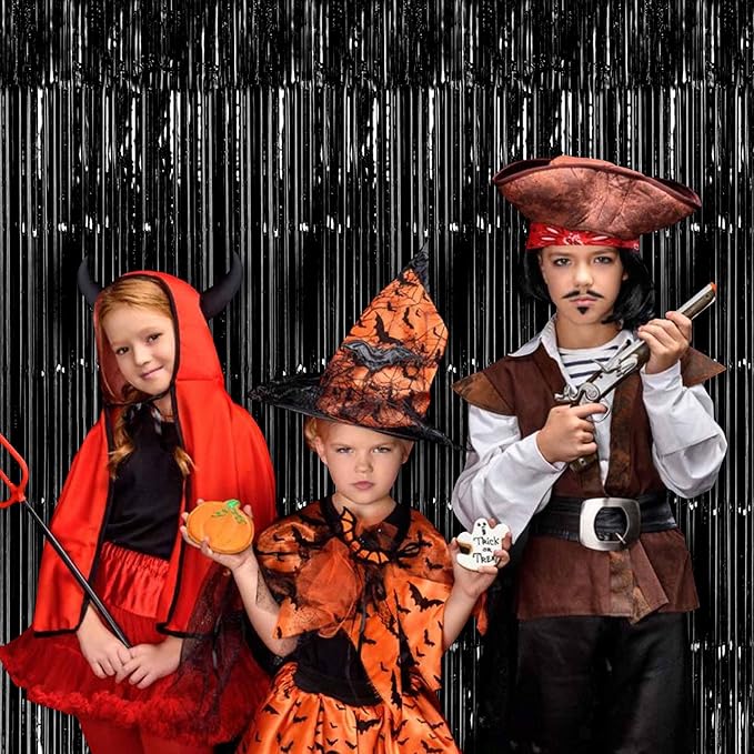 3 Pack Black Foil Fringe Curtains Backdrop, 3.28 x 8.2 Ft Metallic Streamers Tinsel Curtains Background for Photo Booth, Birthday, Halloween, Christmas, Thanksgiving, New Year Party Decorations