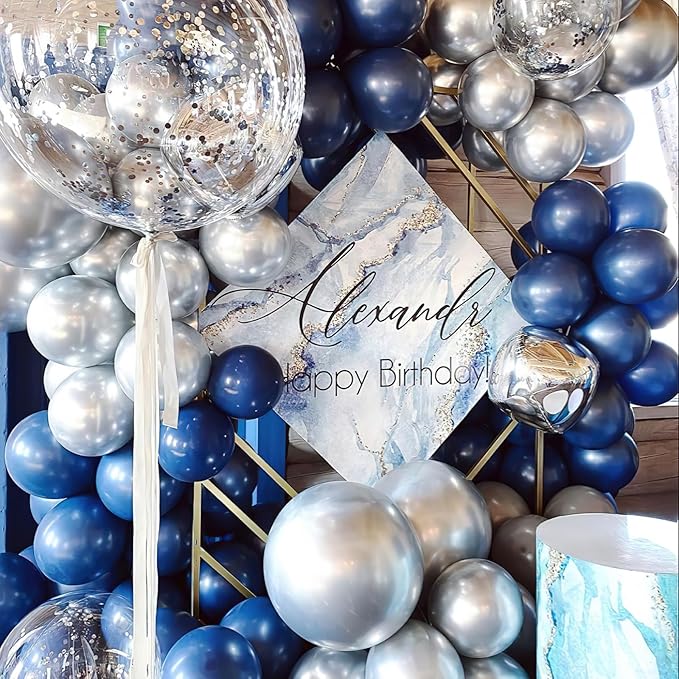 PartyWoo Navy Blue Balloons 100 pcs Different Sizes Pack of 18 12 10 5 Inch Pearl Dark Blue Balloon Arch Kit Garland for Graduation Wedding Baby Shower Birthday Party Decorations Blue-Z90