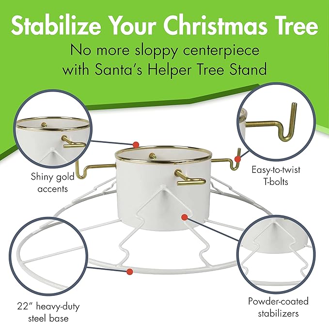 Yard Butler Santa's Helper - Easy to Use & Assemble Christmas Tree Stand - Durable & Sturdy Stand Made with Anti-Rust Steel - Beautiful Addition to Holiday Decor - 6' to 11' Trees - White