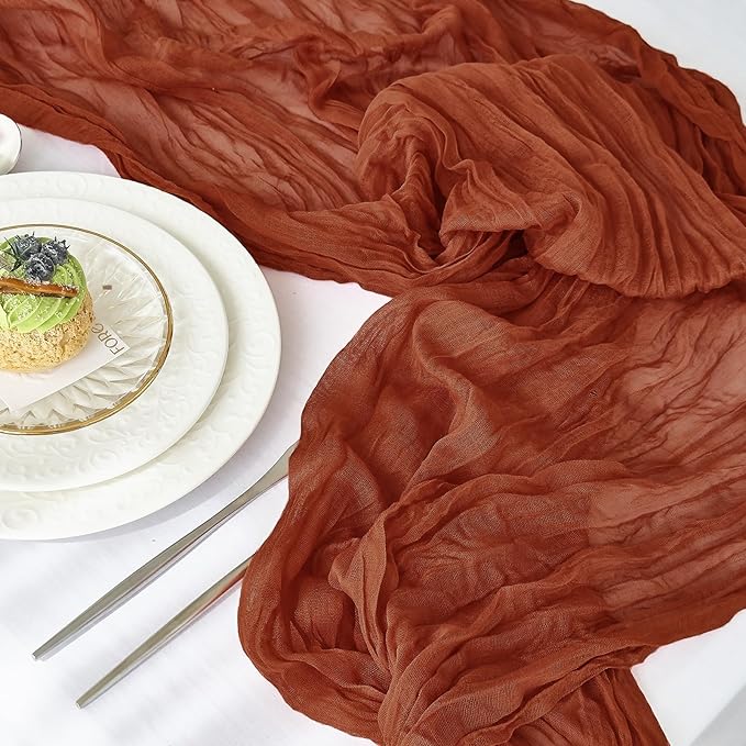 IVAPUPU 2 Pcs Cheesecloth Fall Table Runner - 10ft Terracotta Boho Gauze Cheese Cloth Table Runner for Baby Shower Decoration Wedding Party Summer Garden Farmhouse