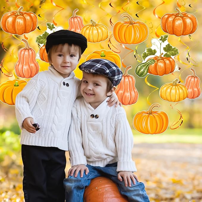 30pcs Fall Pumpkin Hanging Swirls, Thanksgiving Fall Ceiling Hanging Decorations Pumpkin Swirls Streamers for Thanksgiving Autumn Harvest Party Supplies