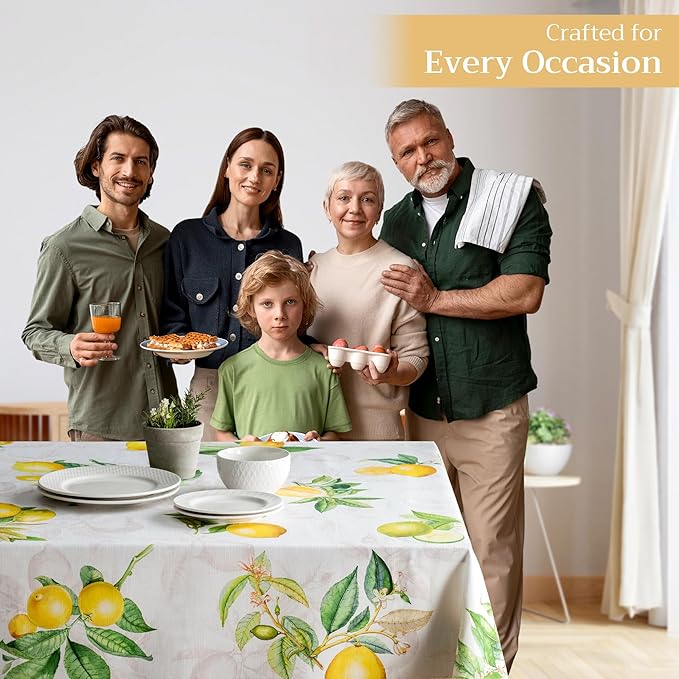 Maison d' Hermine Table Cloth Rectangle Table 100% Cotton 60 x 120 Inches Tablecloth Reusable Decorative for Dining Room, Farmhouse, Home, Party, Festive & Wedding Spring Summer - Limoncello