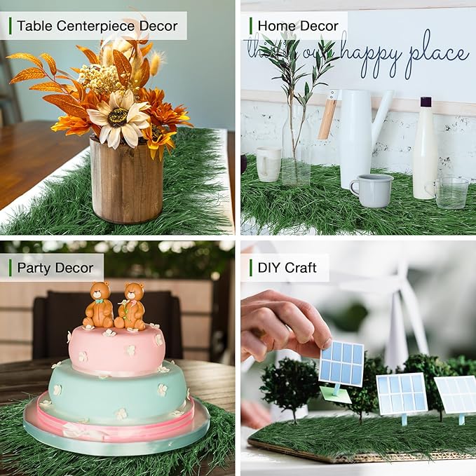 XLX TURF Green Thatch Grass Table Runner 13" x 108", Faux Straw Table Centerpiece Summer Party Decor, Wild One Birthday, Baby Shower, Wedding, Indoor Outdoor Use