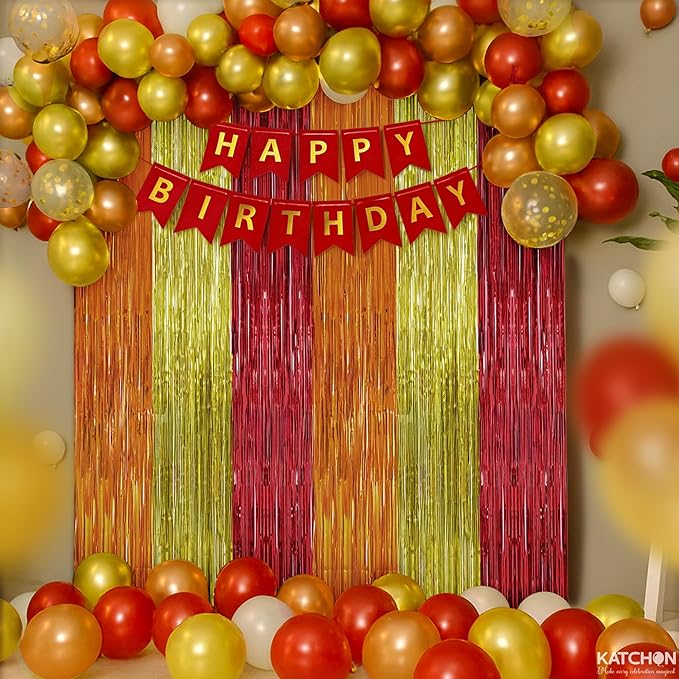 KatchOn, Orange, Gold and Maroon Fringe Backdrop - Pack of 2 | Fringe Streamers for Thanksgiving Decorations, Thanksgiving Backdrop, Friendsgiving Decoration, Birthday, Anniversary Decorations