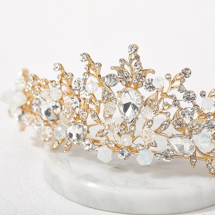 SWEETV Jeweled Wedding Tiaras and Crowns for Women, Metal Princess Tiara Queen Crown for Bride, Bridal Headpieces for Birthday Quinceanera Pageant Prom