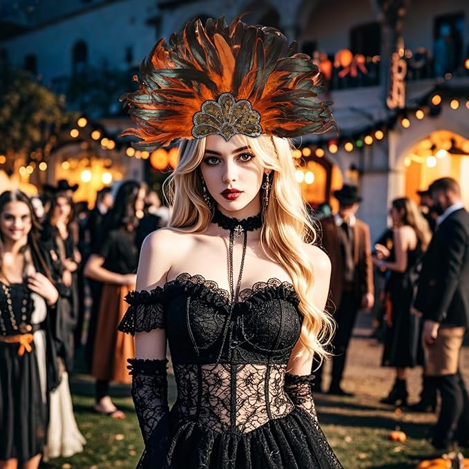Women's Carnival Feather Headpieces Sequin Headdress for Wedding Masquerade Party Cosplay Feather Headbands