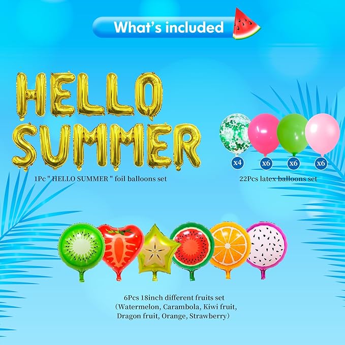 Hello Summer Party Decorations Hello Summer Banner Hello Summer Decorations Beach Party Decor Pool Party Decor Banner Hello Summer Balloons Tropical Luau Summer Decorations Supplies For Office Indoor
