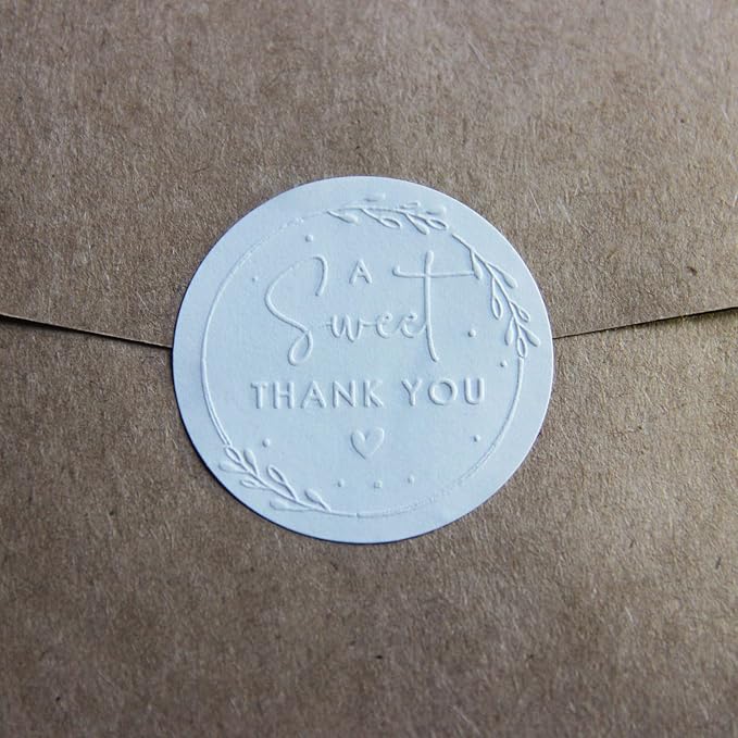 100x A Sweet Thank You Embossed Stickers Wedding Sticker Wedding Snack Bag Sweets Desserts Favors Stickers Embossed Labels Thank You Gift Tags Party Favor Label Round Sticker (A Wweet Thank You)