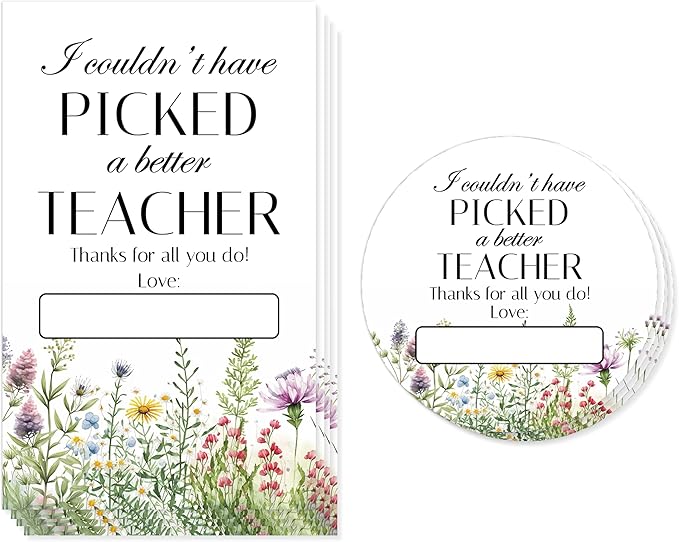 Teacher Appreciation Gift Tags, 40 Pcs Thank You Tags, Wild Flowers Stickers for Presents Wrapping Envelope Seals Lables Boxes Cards Party Favor Decorations A03