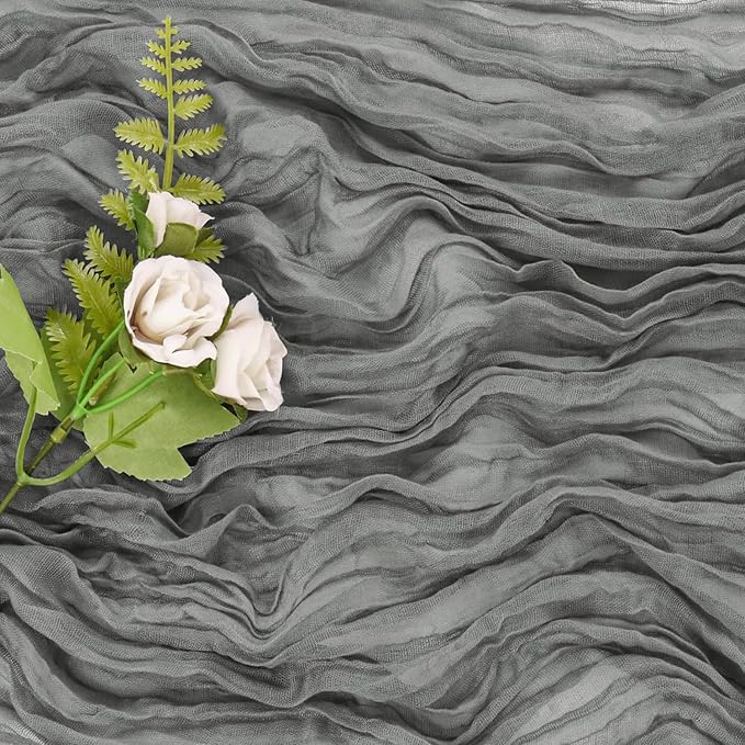 12 Pack Cheesecloth Table Runner, 35x120 Inch Boho Gauze Fabric Table Runner 10ft Rustic Sheer Runner for Wedding Party Baby Shower Table Decor (Grey)