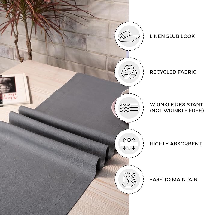D'Moksha Homes Charcoal Grey Table Runner 14 x 72 Inch - Faux Linen Table Runner 72 Inches Long - Wrinkle Resistant, Machine Washable for Fall, Thanksgiving, Holiday - 100% Recycled Fabric