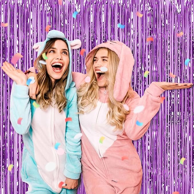 6 Pack Light Purple Foil Fringe Curtains Backdrop, 3.28 x 9.8 Ft Metallic Streamers Tinsel Curtains Background for Photo Booth, Birthday, Halloween, Christmas, Thanksgiving, New Year Party Decorations