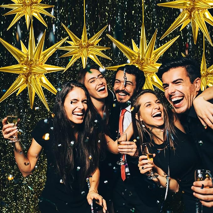 TONIFUL 8 Pcs Gold Star Foil Balloons Large Explosion Mylar Balloons for Party Backdrop Christmas New Year Birthday Wedding Baby Shower Anniversary Photo Booth Supplies